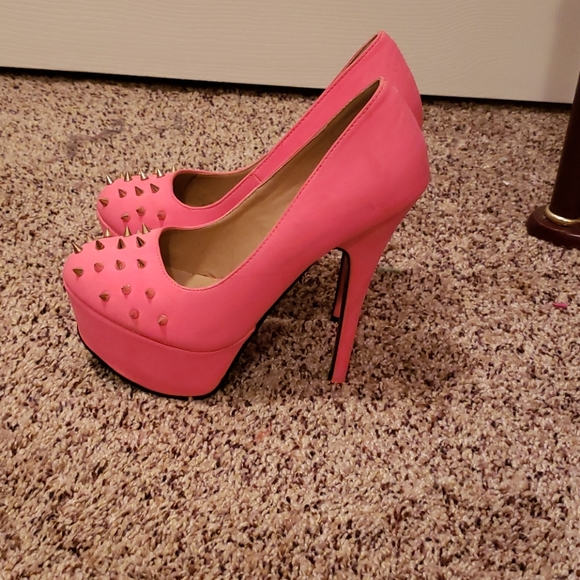 Hot Pink Barbiecore Spike Platform Heels - Picture 3 of 7